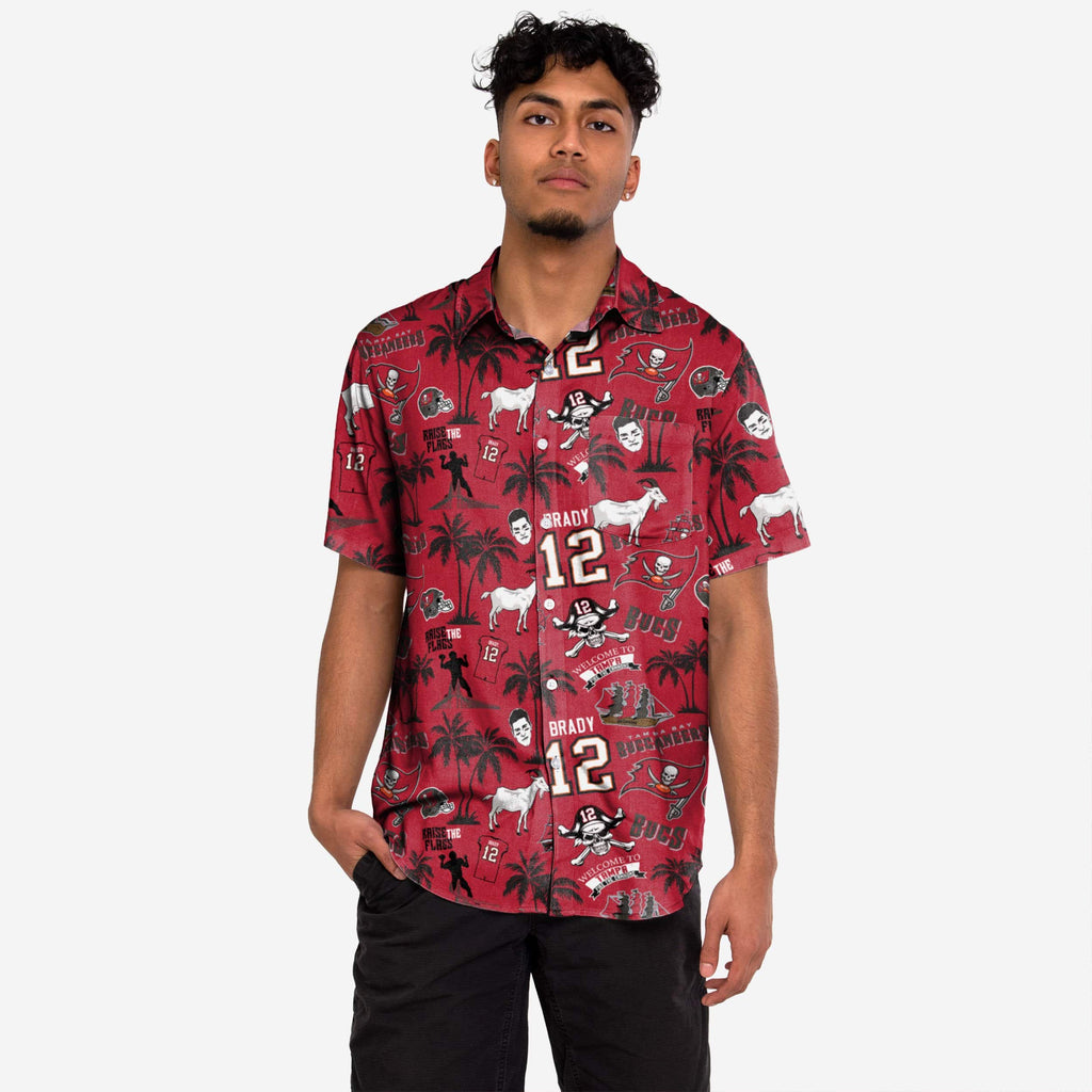 Tampa Bay Buccaneers Tom Brady Floral Button Up Shirt FOCO S - FOCO.com