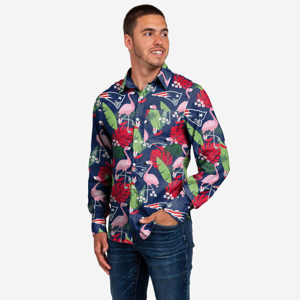 New England Patriots Long Sleeve Floral Button Up Shirt FOCO S - FOCO.com