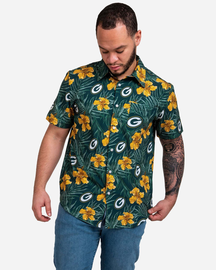 Green Bay Packers Hibiscus Button Up Shirt FOCO S - FOCO.com