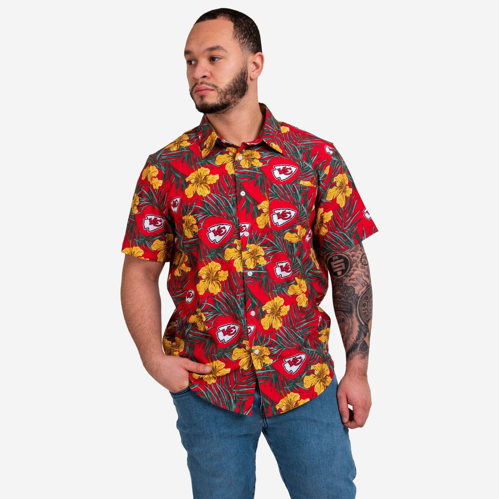 Kansas City Chiefs Hibiscus Button Up Shirt FOCO S - FOCO.com