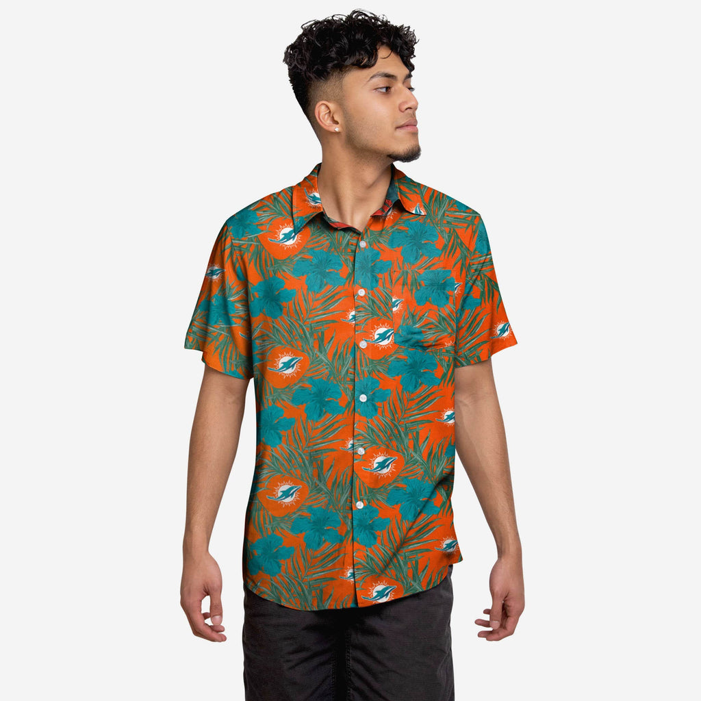 Miami Dolphins Hibiscus Button Up Shirt FOCO