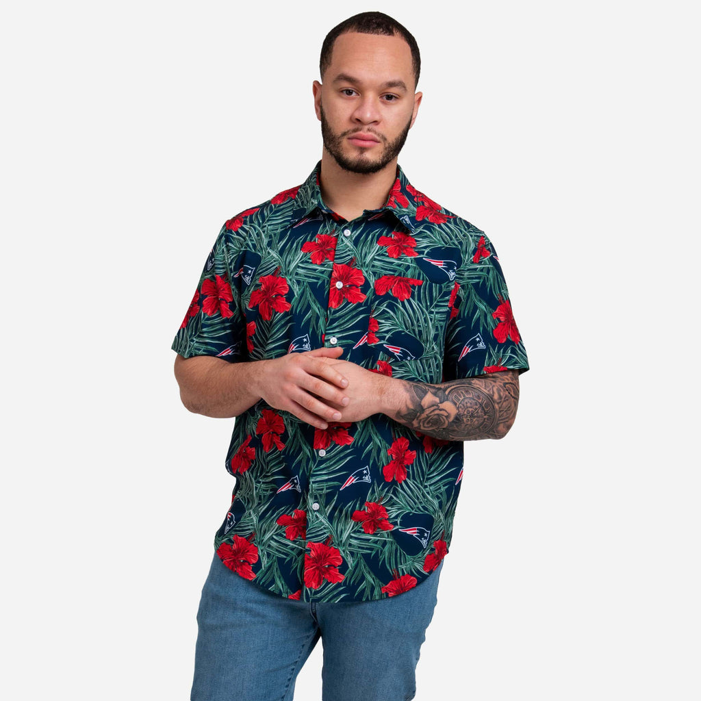 New England Patriots Hibiscus Button Up Shirt FOCO S - FOCO.com