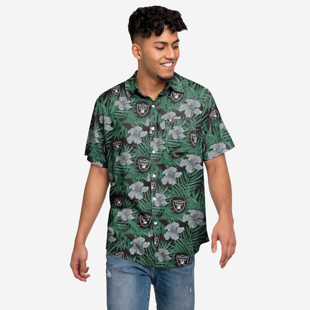 Las Vegas Raiders Hibiscus Button Up Shirt FOCO S - FOCO.com