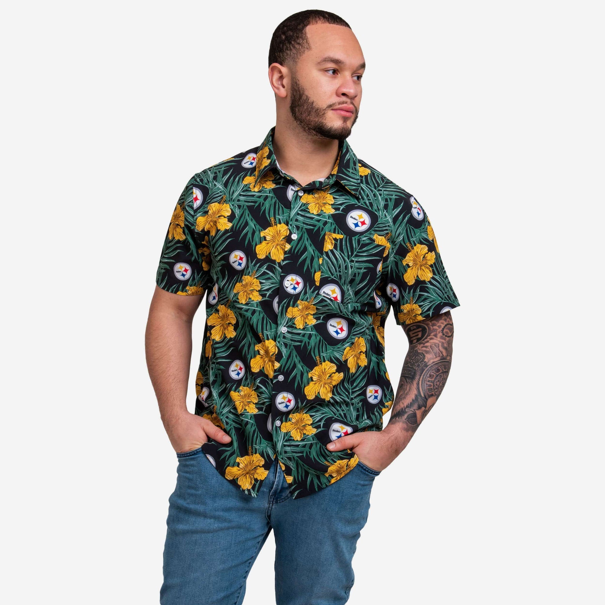 Pittsburgh Steelers Hibiscus Button Up Shirt FOCO