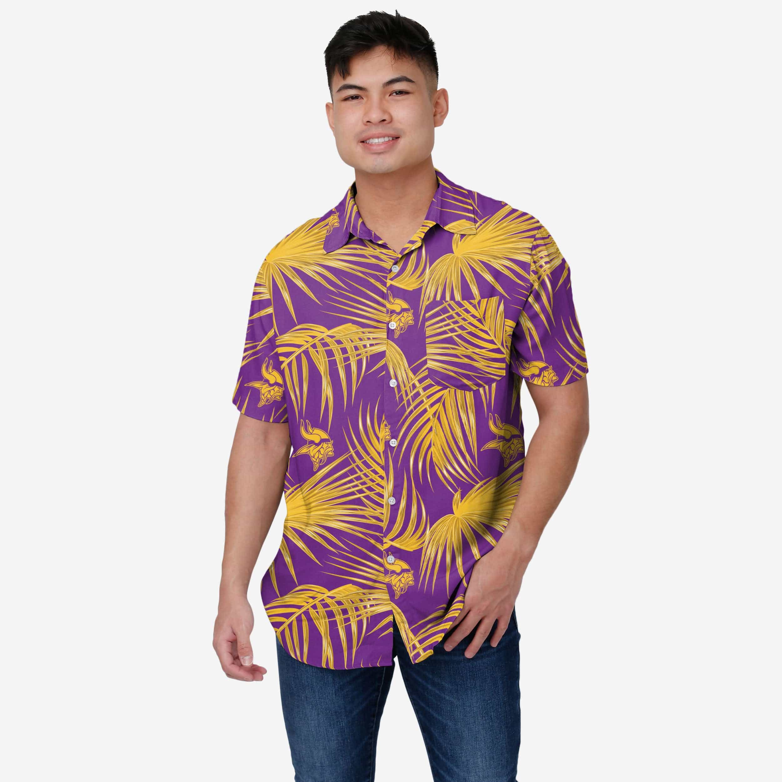 FOCO NFL Minnesota Vikings Mens Hawaiian Button Up Shirt - S