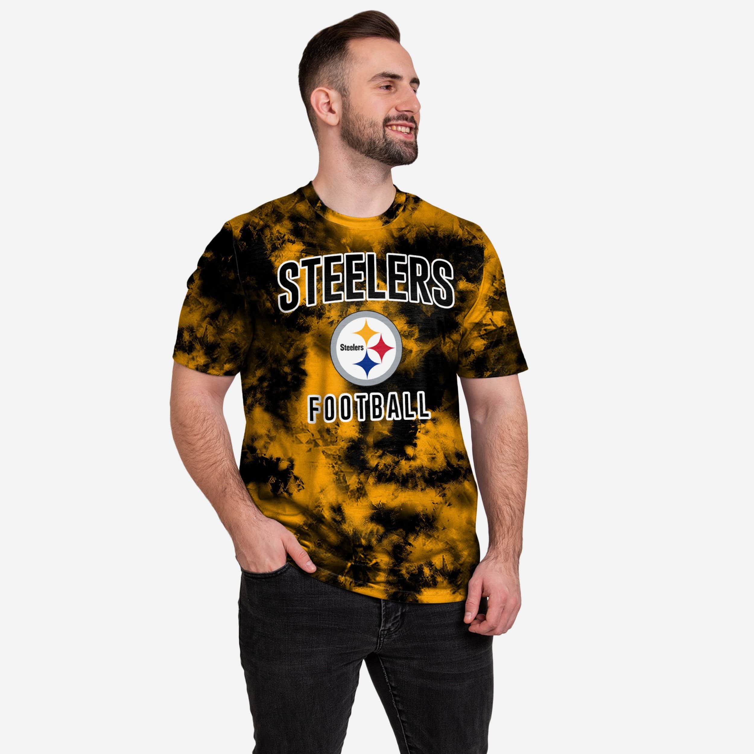 Junk Food Mens NFL Pittsburgh Steelers Long Sleeve Tie Dye Shirt