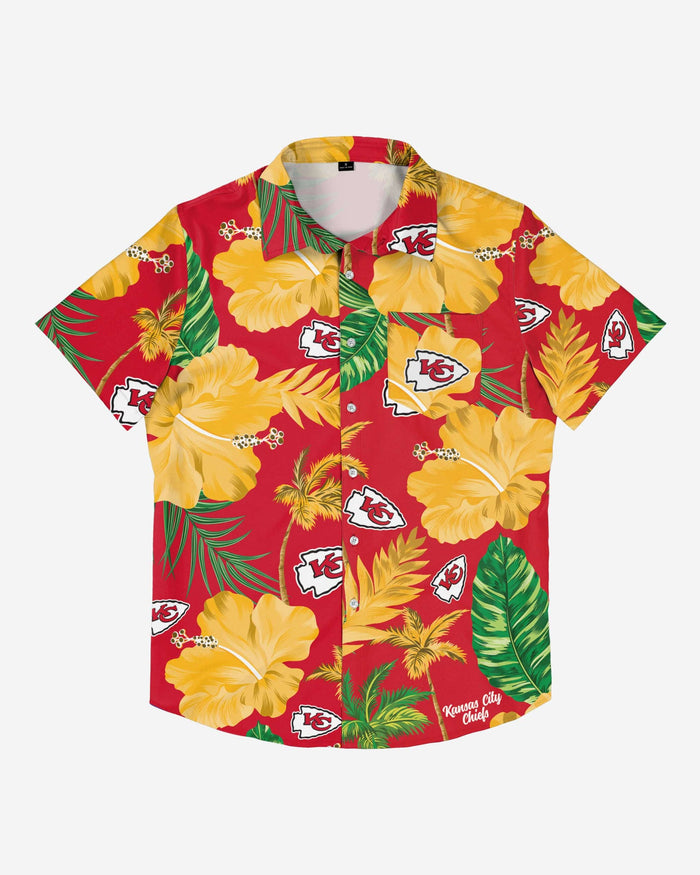 Kansas City Chiefs Team Color Hibiscus Button Up Shirt FOCO - FOCO.com