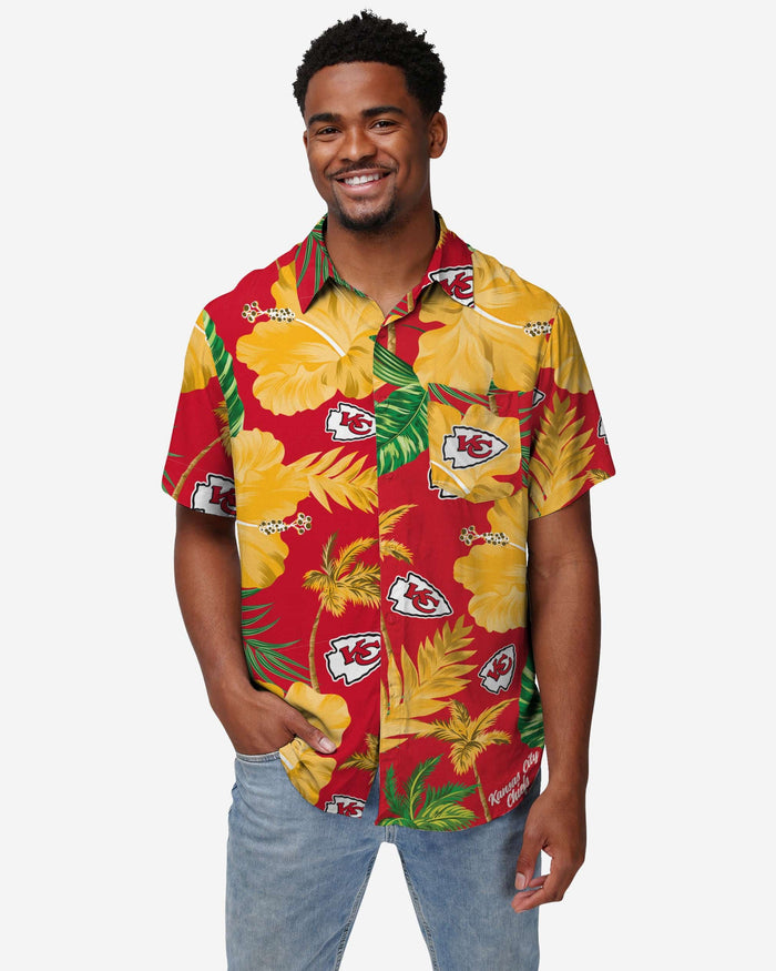 Kansas City Chiefs Team Color Hibiscus Button Up Shirt FOCO S - FOCO.com