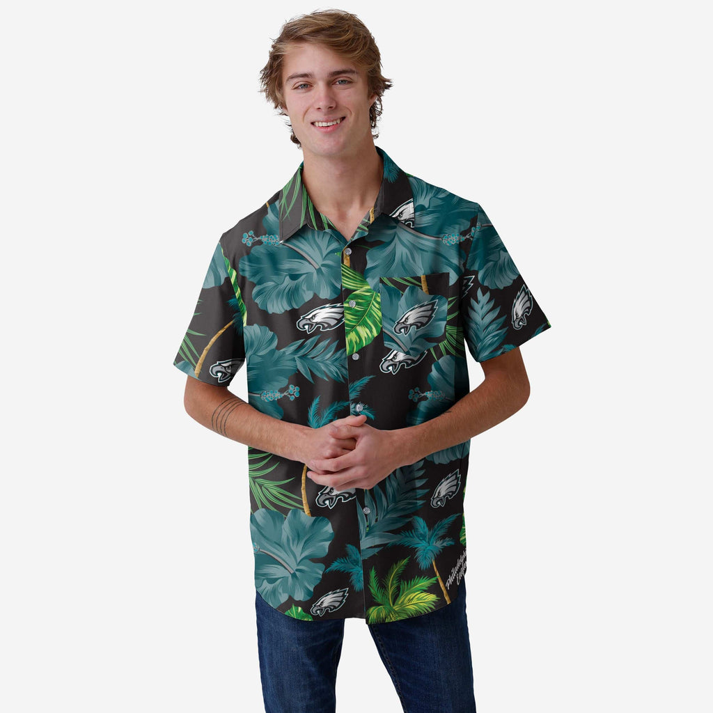 Philadelphia Eagles Team Color Hibiscus Button Up Shirt FOCO S - FOCO.com