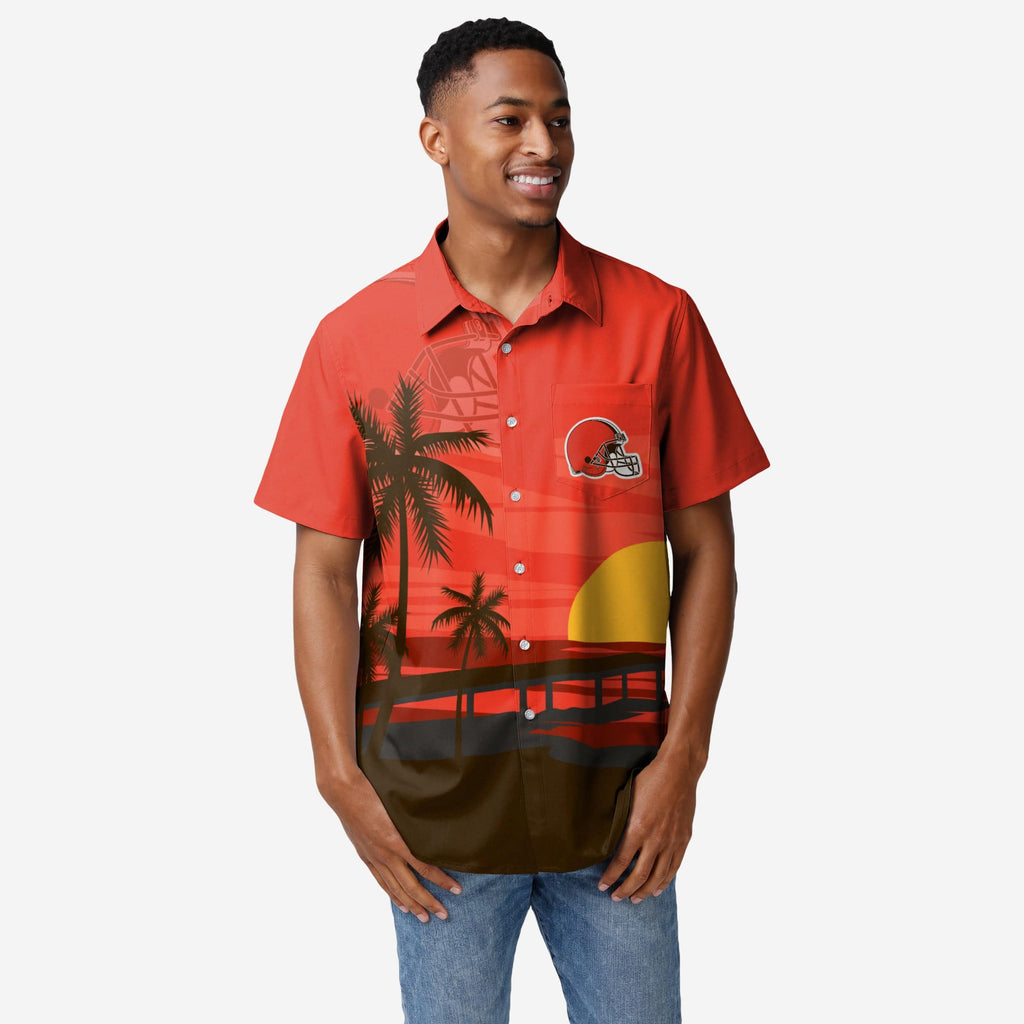 Cleveland Browns Tropical Sunset Button Up Shirt FOCO S - FOCO.com