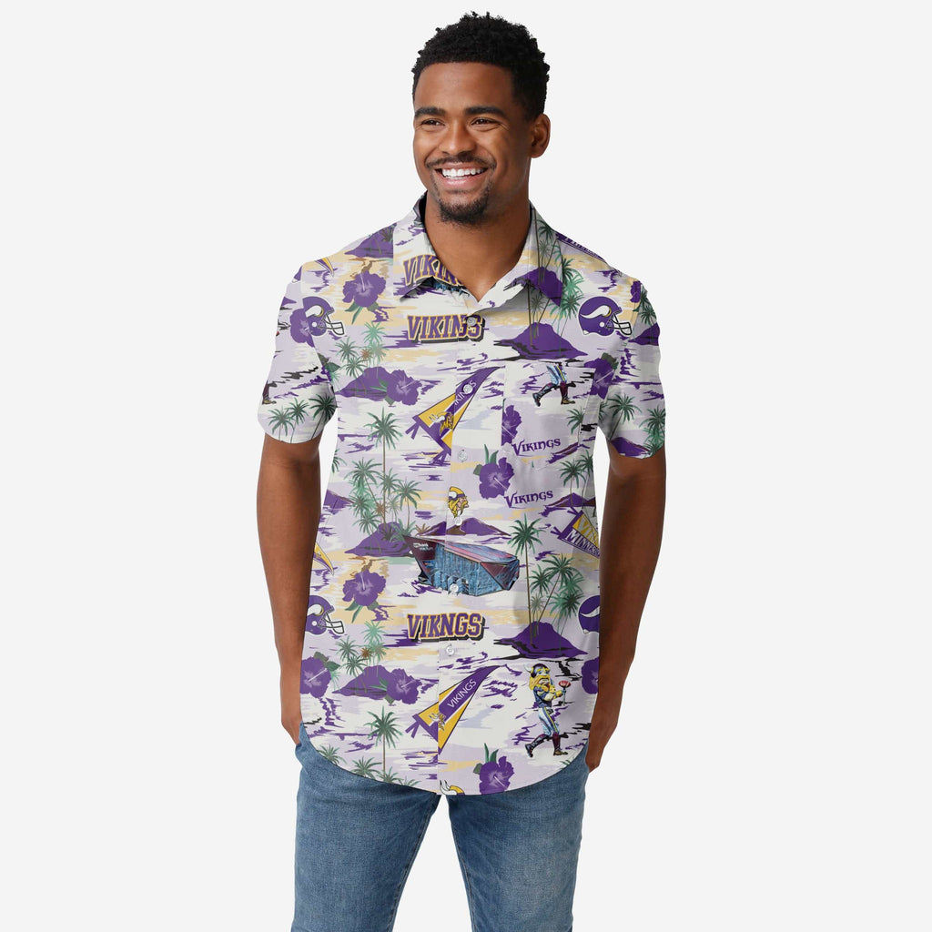 Minnesota Vikings Thematic Stadium Print Button Up Shirt FOCO S - FOCO.com