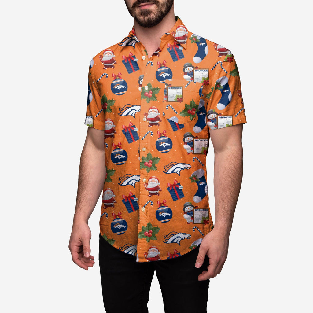 Denver Broncos Christmas Explosion Button Up Shirt FOCO S - FOCO.com