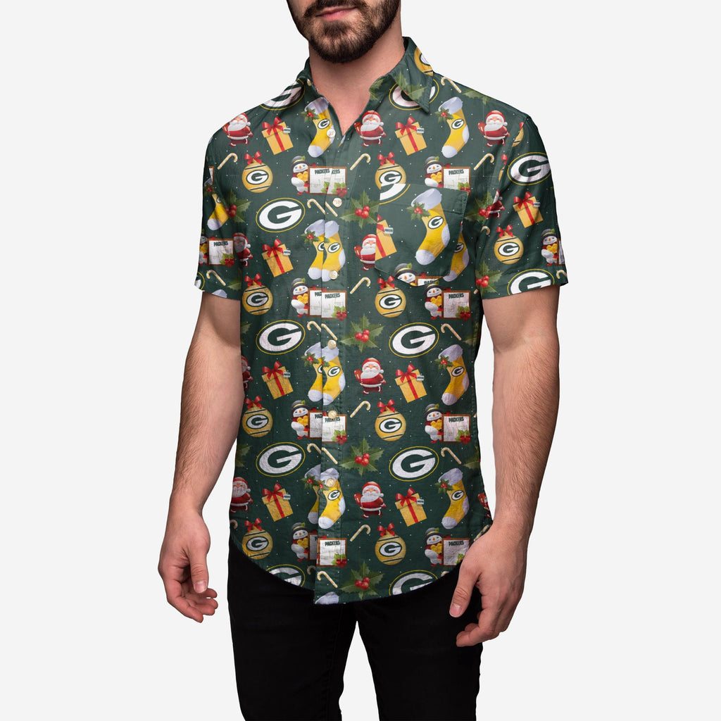 Green Bay Packers Christmas Explosion Button Up Shirt FOCO M - FOCO.com