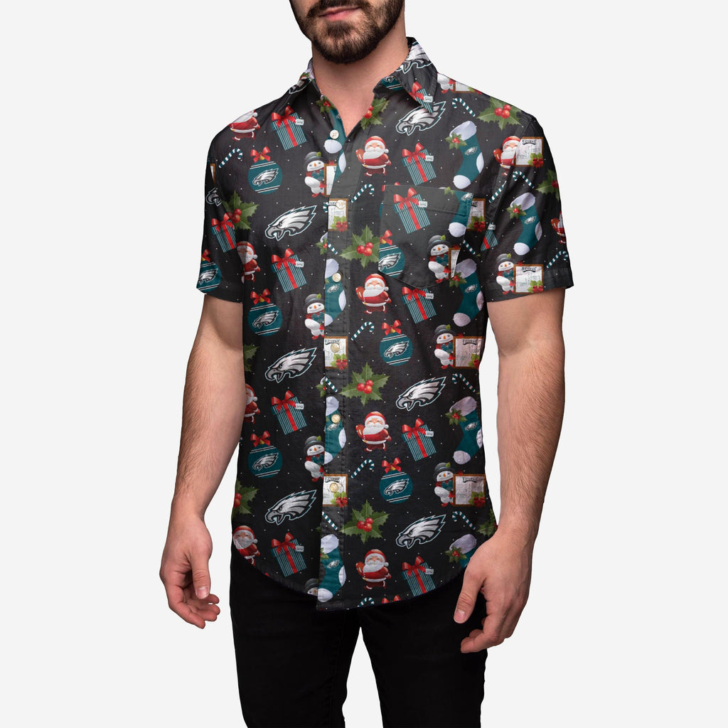 Philadelphia Eagles Christmas Explosion Button Up Shirt FOCO M - FOCO.com