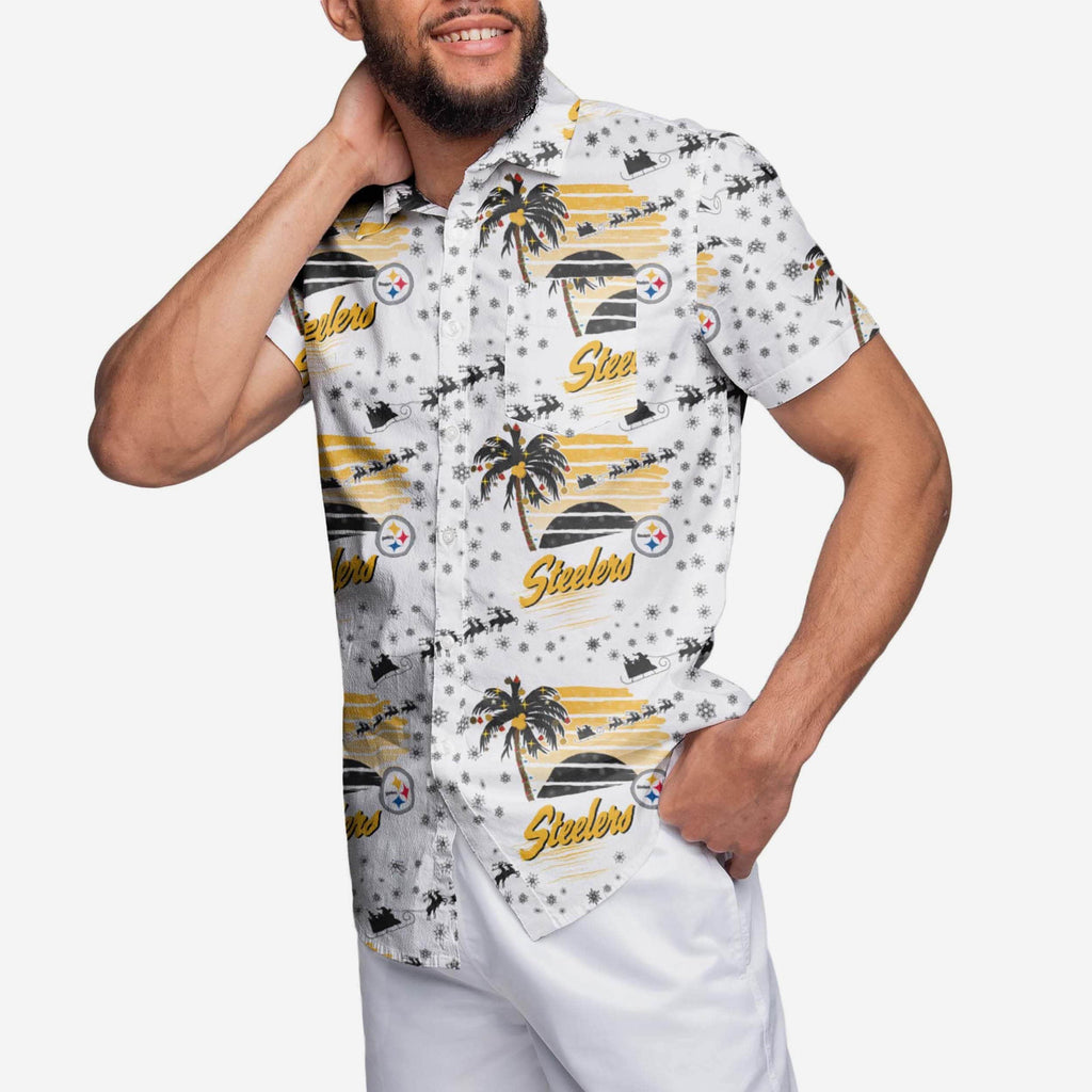 Pittsburgh Steelers Winter Tropical Button Up Shirt FOCO S - FOCO.com