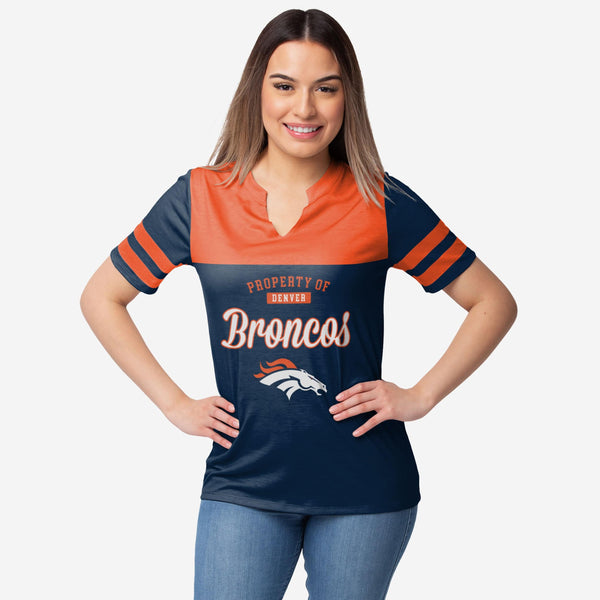 Denver Broncos Women's Deep V-neck T Shirt Summer Casual Loose Tee Tops Gift