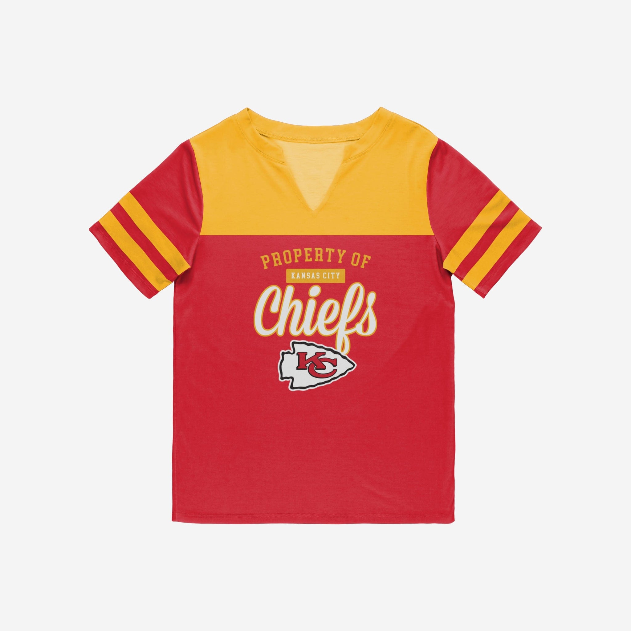 Kansas City Chiefs NFL Womens Team Stripe Property of V Neck T Shirt