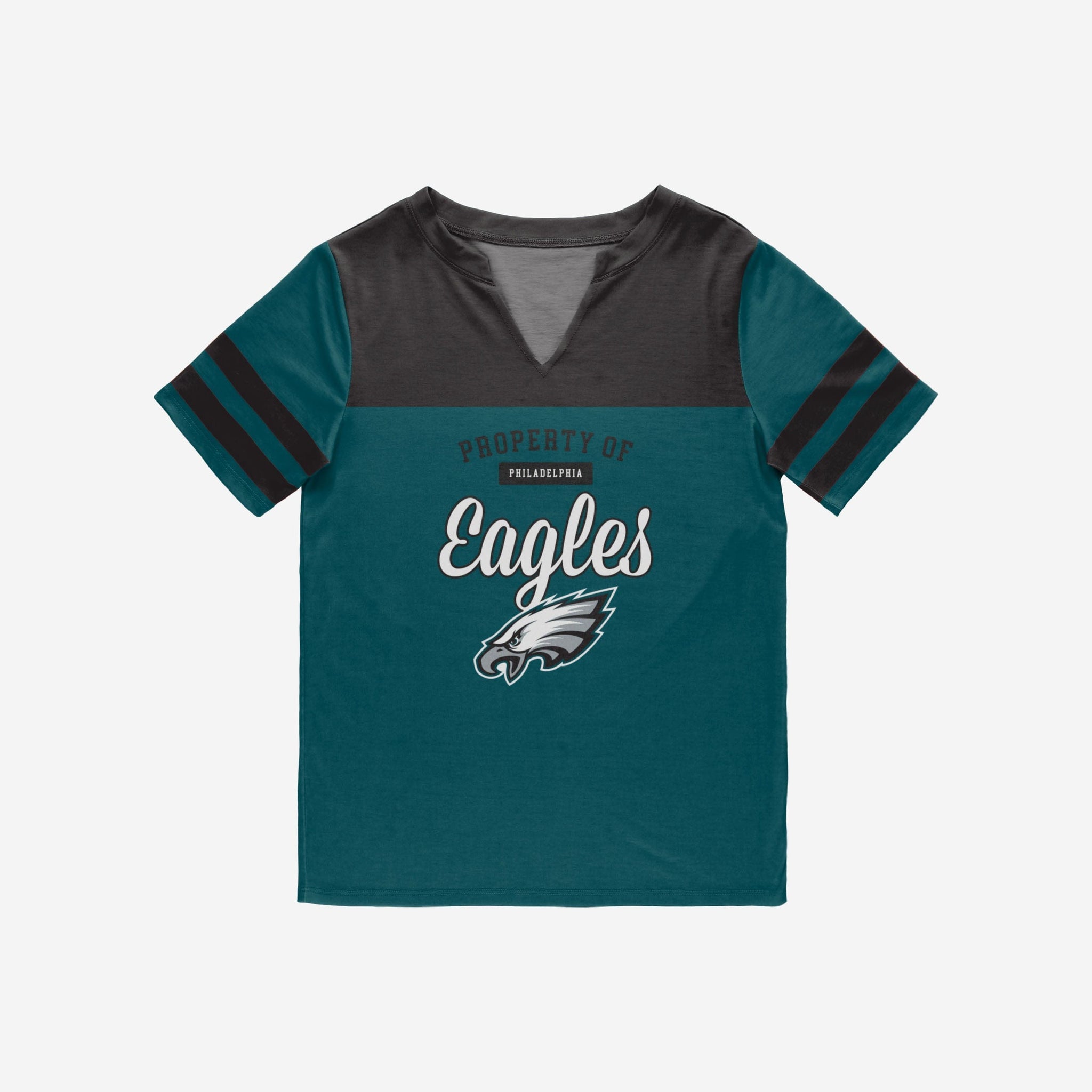 Philadelphia Eagles NFL Womens Team Stripe Property of V-Neck T-Shirt