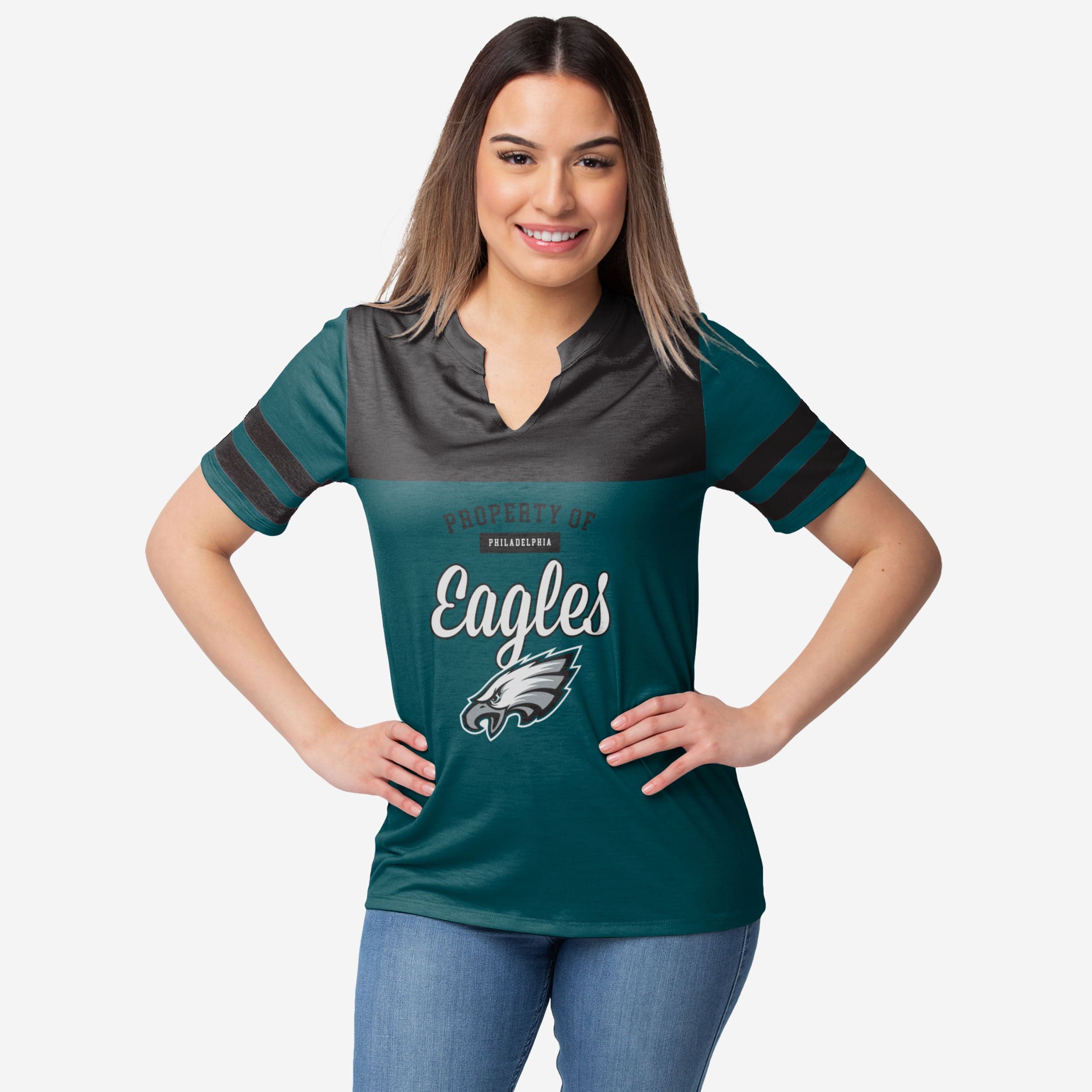 Lids Philadelphia Eagles Fanatics Branded Women's Southpaw Flutter V-Neck T- Shirt - Black