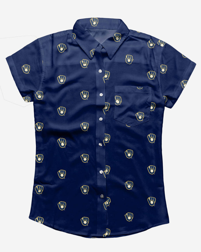 Milwaukee Brewers Logo Blast Womens Button Up Shirt FOCO - FOCO.com