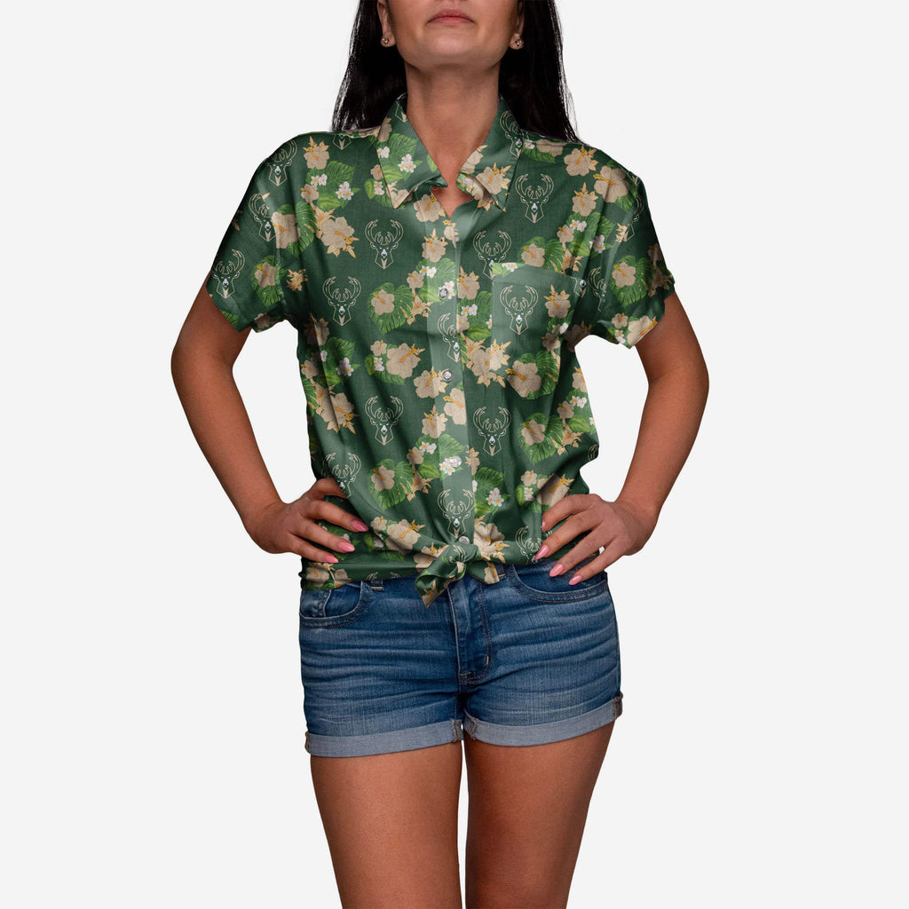 Milwaukee Bucks Womens Floral Button Up Shirt FOCO S - FOCO.com