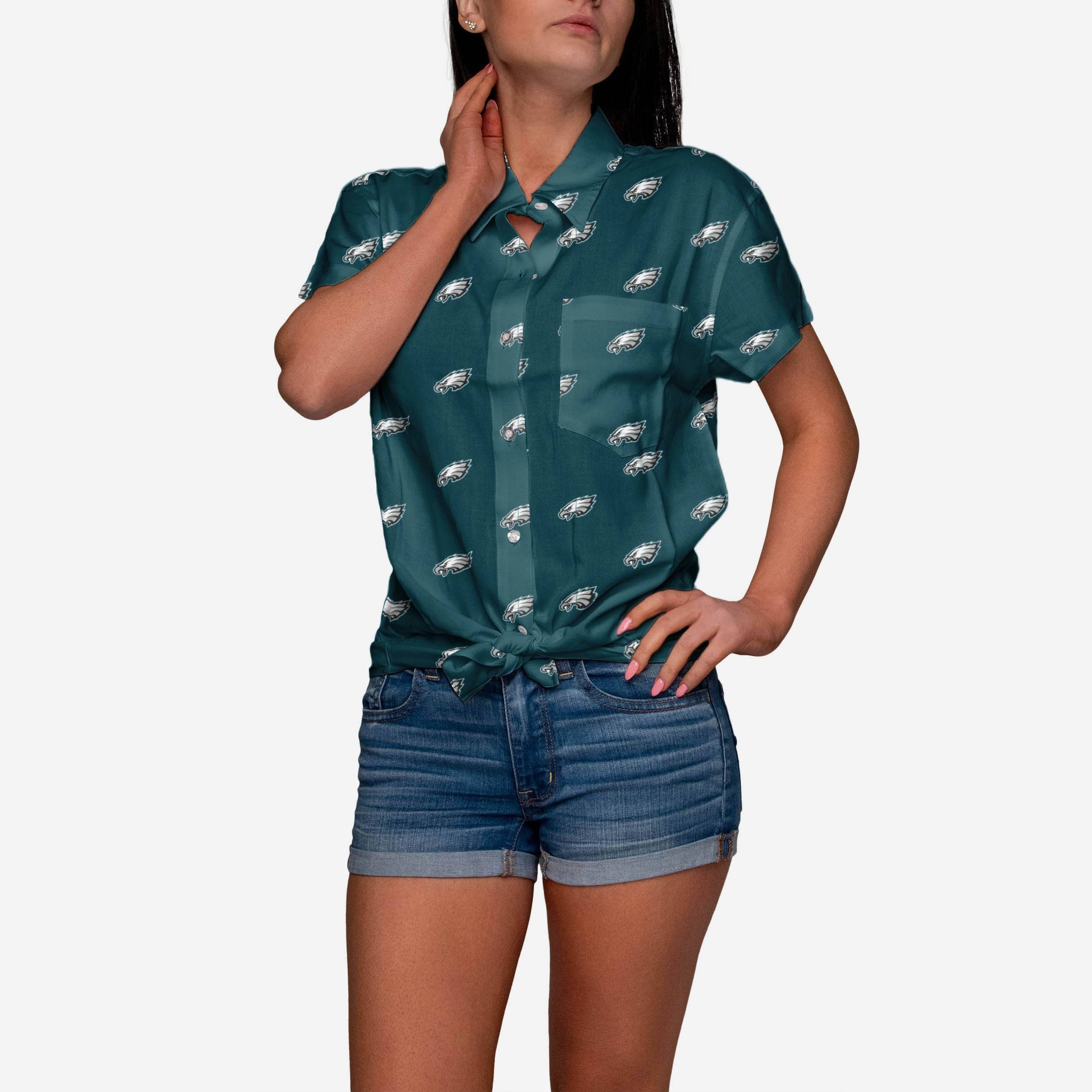 FOCO Philadelphia Eagles NFL Logo Blast Womens Button Up Shirt