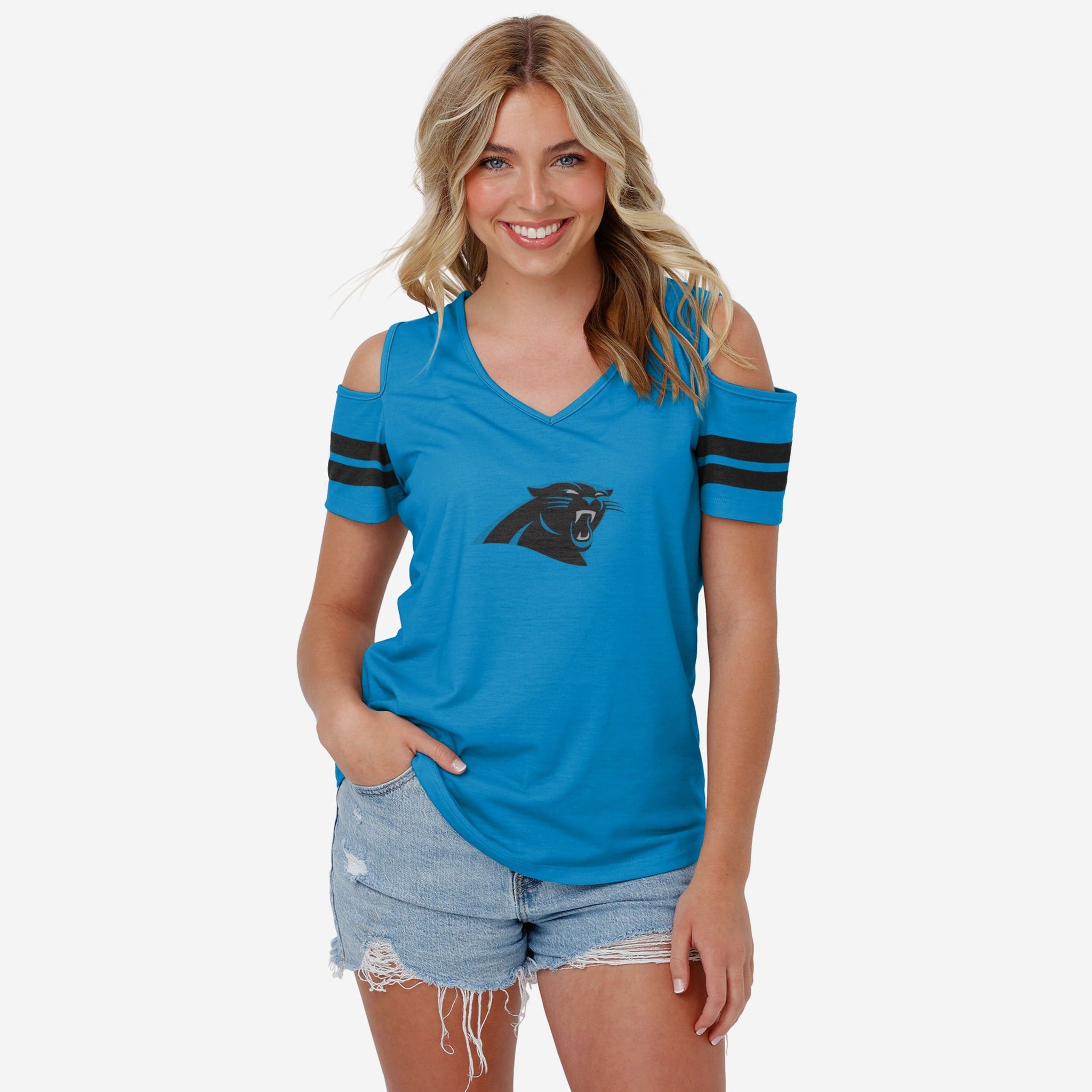 FOCO Carolina Panthers NFL Womens Cold Shoulder T-Shirt