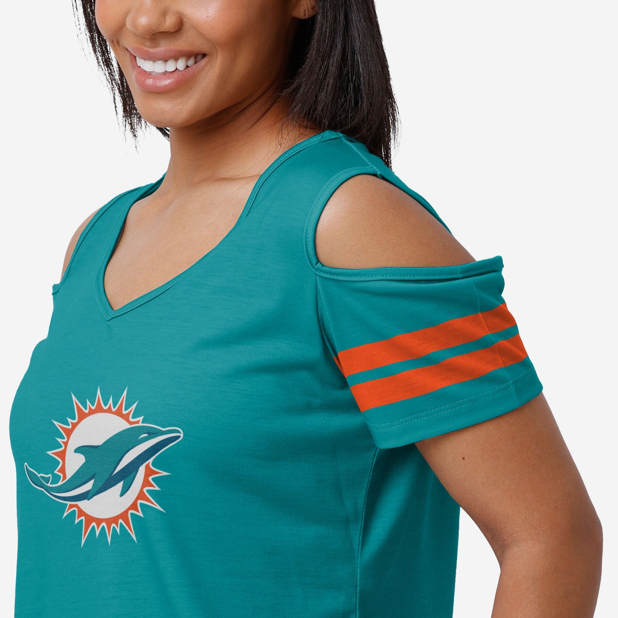 Miami Dolphins Womens Cold Shoulder T-Shirt FOCO