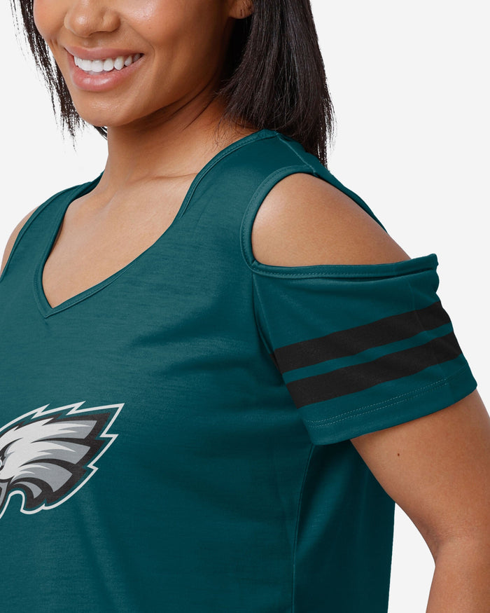 Philadelphia Eagles Womens Cold Shoulder T-Shirt FOCO