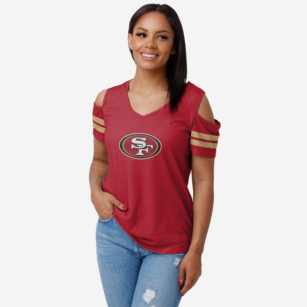 San Francisco 49ers Womens Cold Shoulder T-Shirt FOCO