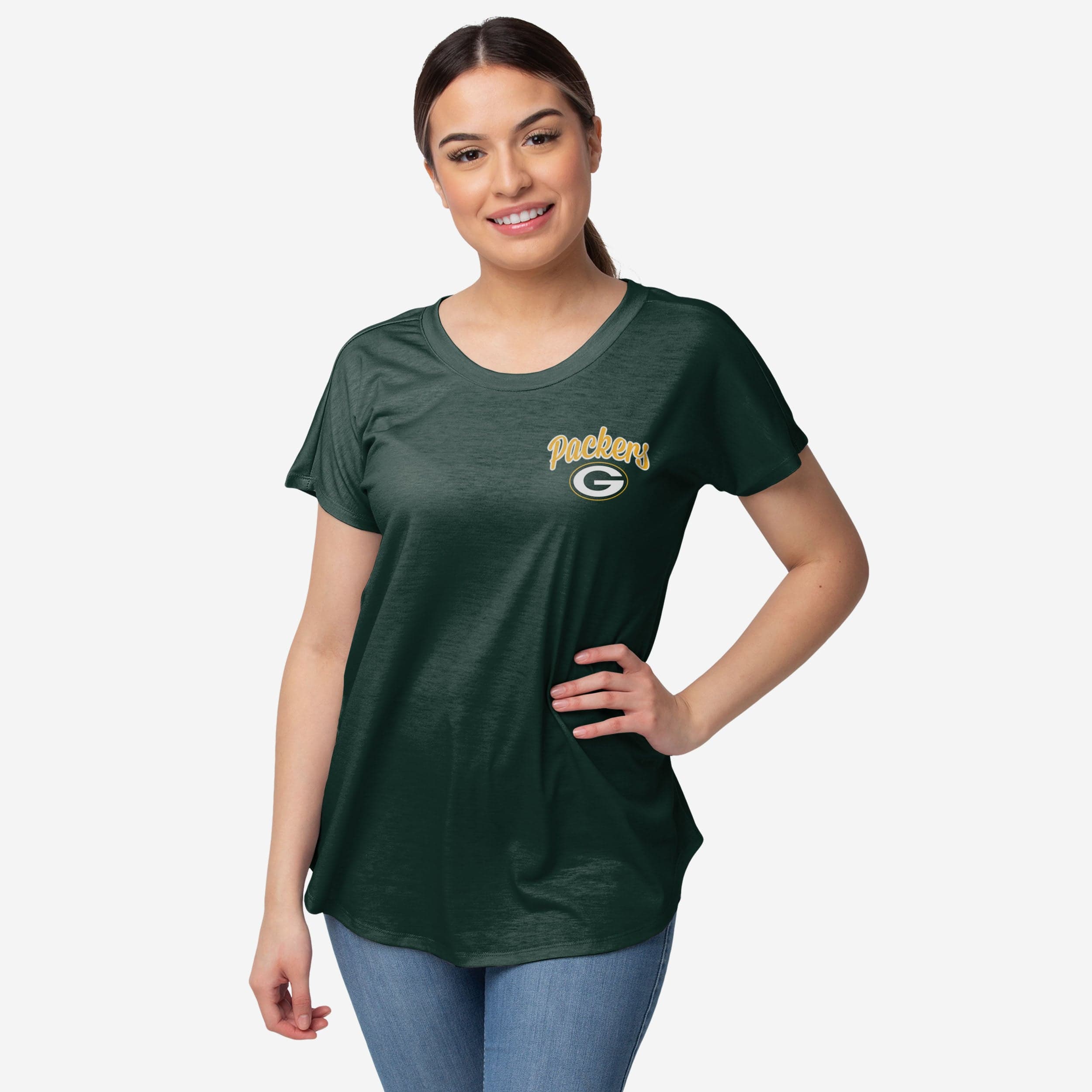 FOCO Green Bay Packers NFL Womens Script Wordmark Tunic Top - M